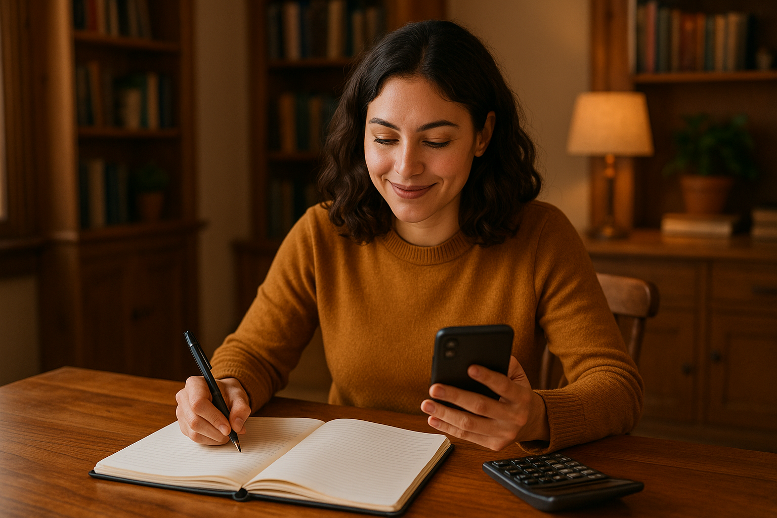 Mulher planejando orçamento com calculadora